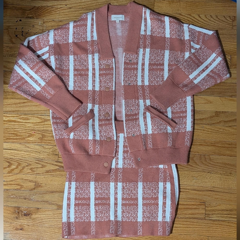 Pink and White Cardian and Skirt Knit Set